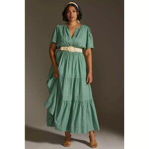 NWT by Anthropologie Somerset Maxi in Green Linen Edition Dress 2X